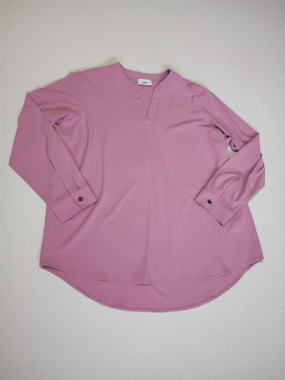Rev3 Women's Tunic Blouse Pink Long Sleeve V-Neck Top Size L Office Careerwear